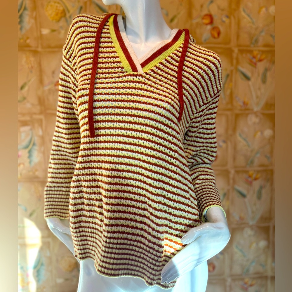 Monrow NWT Crochet Hooded Sweater Off White/Lime Size XS